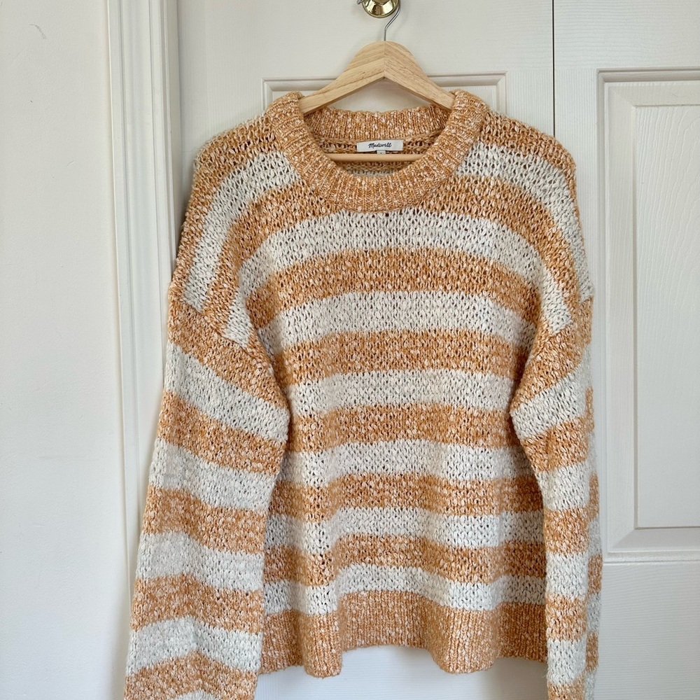 Madewell Striped Sweater in Cream and peach